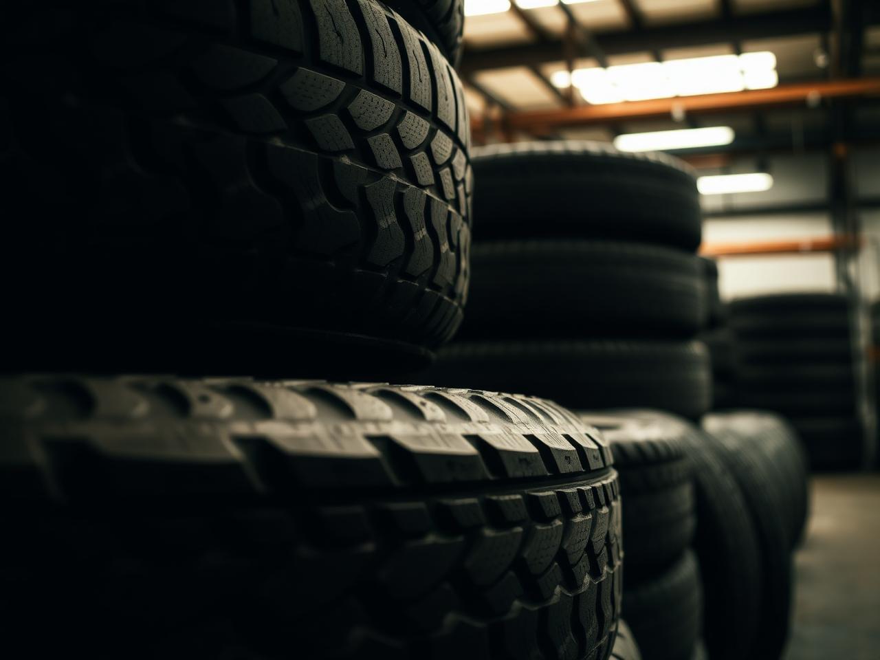 Stacked commercial tires in the Dreiling tire shop